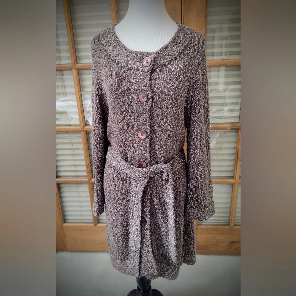 EUC Nordstrom Classiques Entier Belted Cardigan Duster, Heathered Brown, Large - Picture 1 of 12